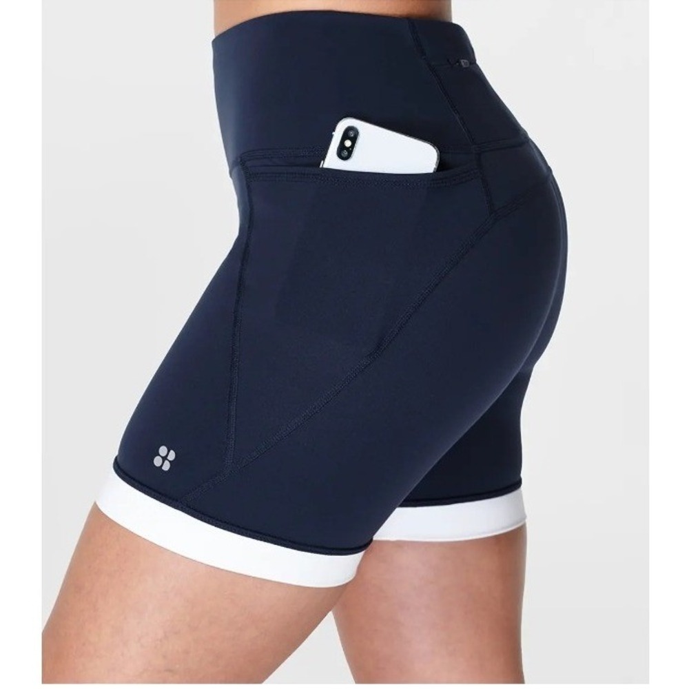 Sweaty Betty Women's Power 6 Inch Short Colour Block Navy  Size 8 Activewear EUC
